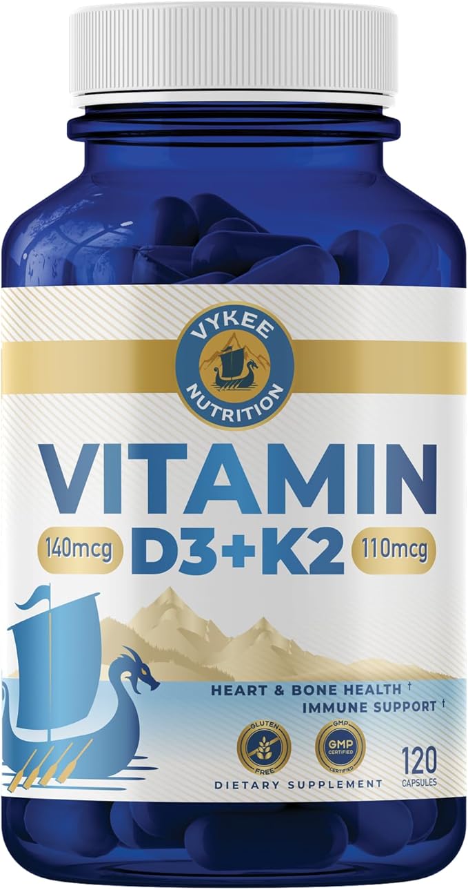Vitamin D3 K2 Complex - Ultimate Absorption 140mg D3 & 110mg K2 (MK-7) | Vegan, Non-GMO | Supplement for Bone, Teeth, Muscle, & Heart Health | 120 Capsules