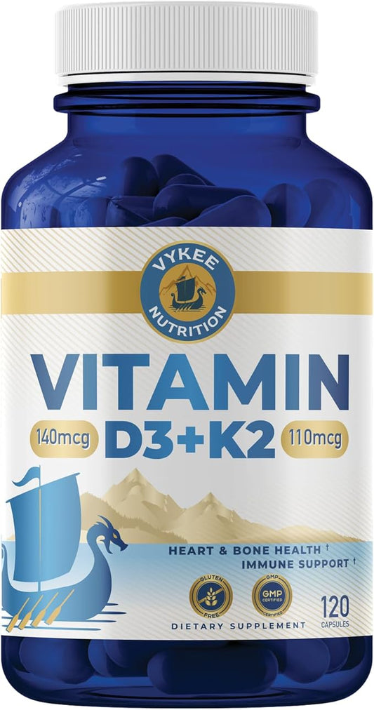 Vitamin D3 K2 Complex - Ultimate Absorption 140mg D3 & 110mg K2 (MK-7) | Vegan, Non-GMO | Supplement for Bone, Teeth, Muscle, & Heart Health | 120 Capsules