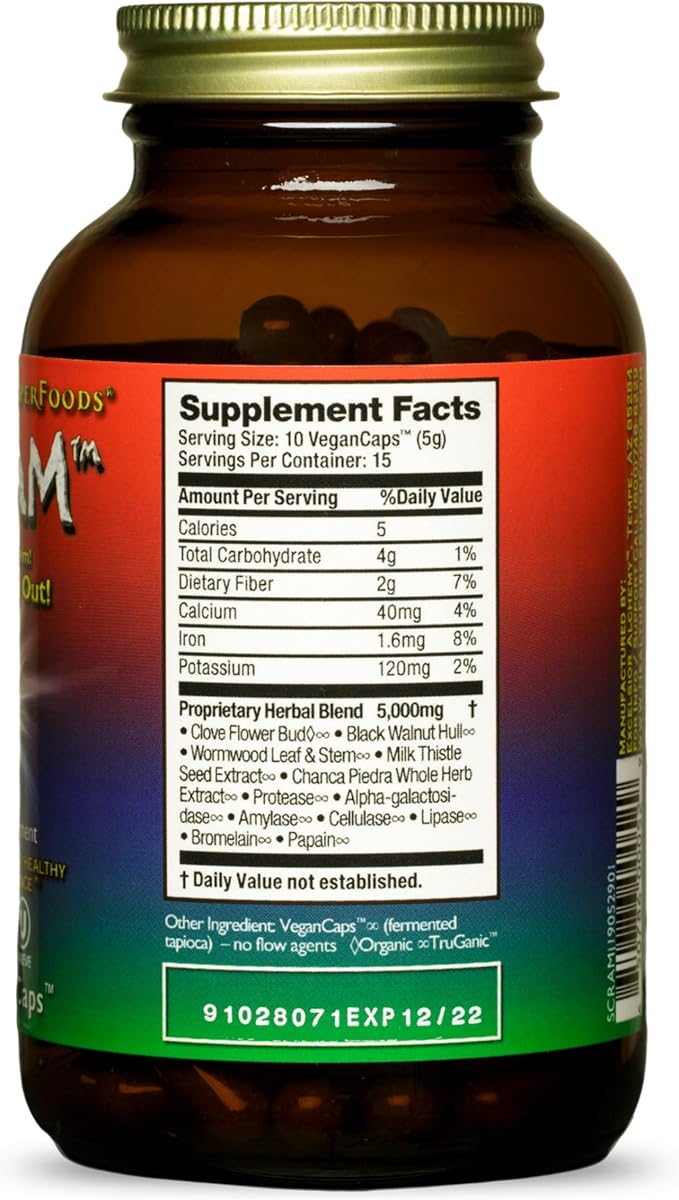 HealthForce SuperFoods Scram - Herbal Supplement with Milk Thistle, Wormwood & Black Walnut - Digestion Support Capsules - 150 Vegan Capsules (Pack of 3)