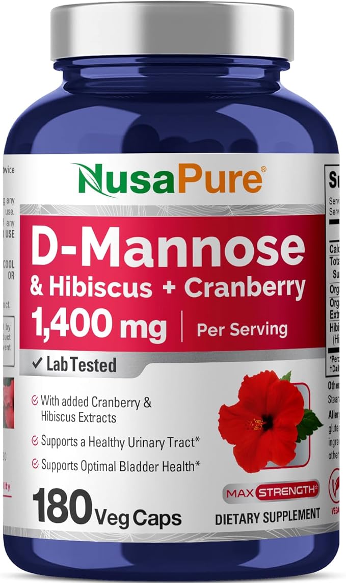 NusaPure D-Mannose Complex 1400 mg (with Hibiscus and Cranberry) - 180 Veggie Caps.