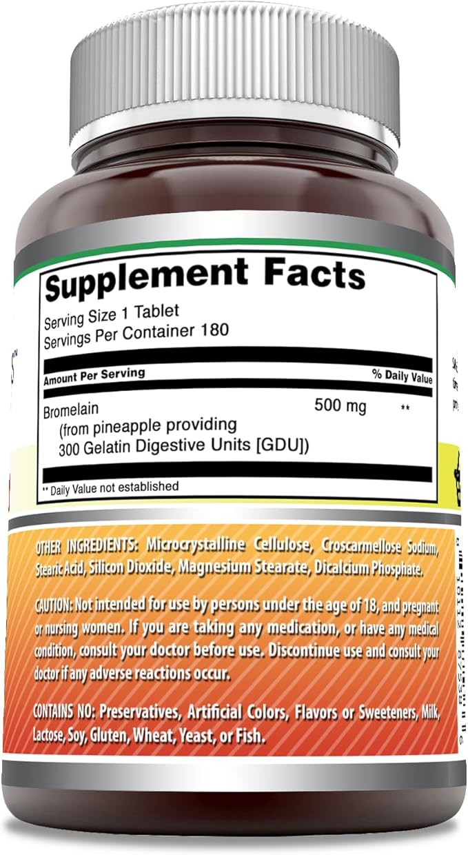 Amazing Formulas Bromelain Supplement | 500 Mg per Serving | 180 Tablets | Non-GMO | Gluten-Free | Made in USA