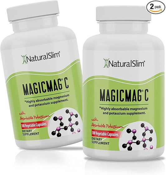 NaturalSlim Potassium Magnesium Supplement 100 Capsules – MagicMag C Magnesium Citrate Supplements for Sleep Support, Heart Health, and Muscle Cramp Relief | Gluten-Free 2 Pack