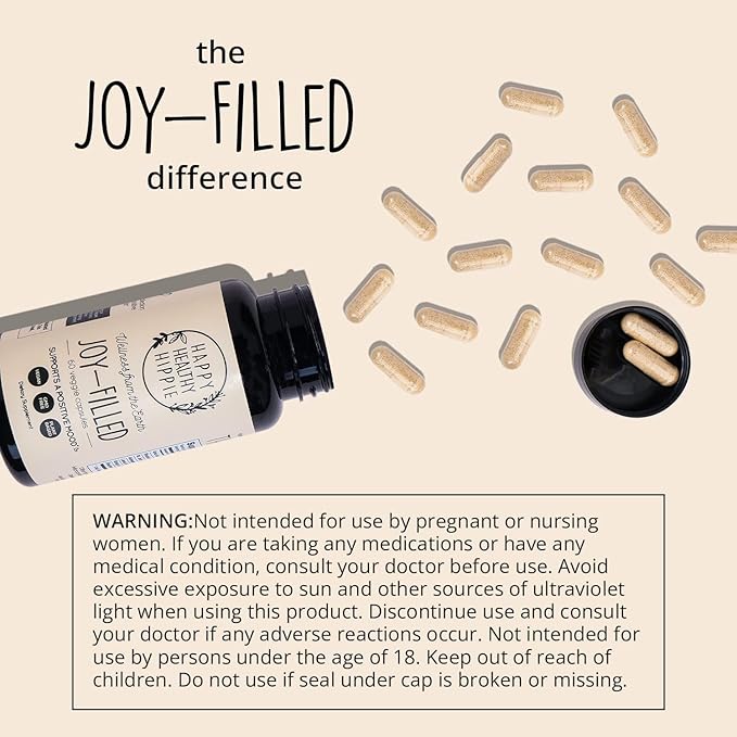 Joy-Filled Mood Support Supplement with St. Johns Wort | Stress Relief – Helps Calm The Mind & Body | 100% Plant-Based Happy Pills, Ashwagandha, Rhodiola Rosea, Eleuthero | Herbal Adaptogens, 60 Ct