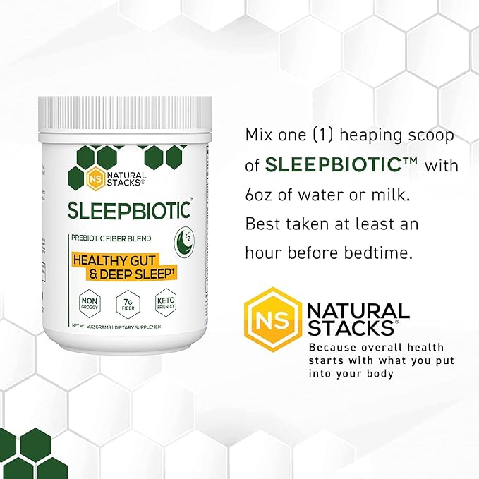 SleepBiotic Prebiotic Fiber Blend - Prebiotic Fiber Powder w/German Chamomile & Green Banana Flour - Prebiotic Powder Fiber Supplement for Healthy Gut 292g [20 Servings]
