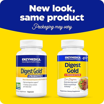 Enzymedica Digest Gold + Probiotics, 2-in-1 Formula for Gut Health, Digestive Enzymes & 1.5 Billion Active Probiotic Cultures, 45 Count (FFP)
