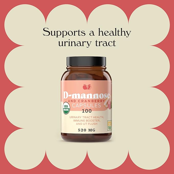 Complete Natural Products D-Mannose & Cranberry Capsules - 100 Capsules, 1040mg per Serving for Urinary Tract Health and UT Flush