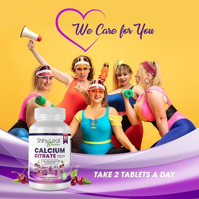 Shiny Leaf Bariatric Calcium Citrate Chews - 600mg, with Vitamin D 3 Plus Magnesium - Chewable Supplements for Women and Men, Bariatric Patients Vitamins for Bone and Joints Health, 120 Count, Cherry