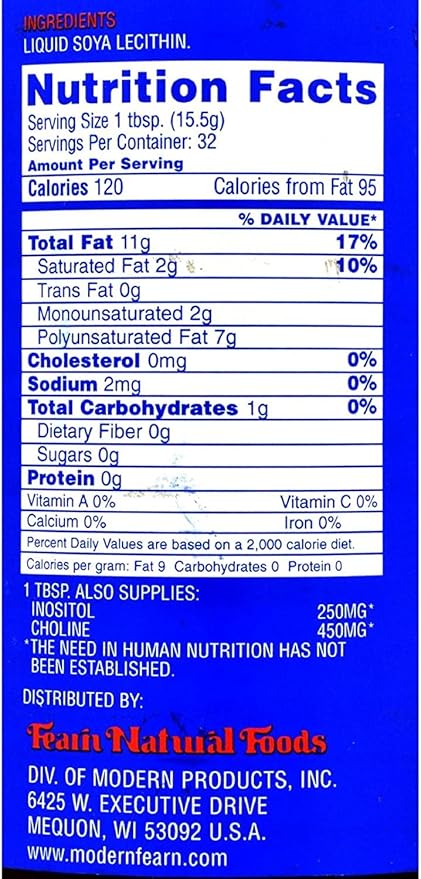 Fearn Natural Foods Liquid Lecithin, 16 Oz (Pack of 2)