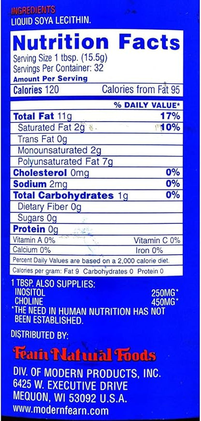 Fearn Natural Foods Liquid Lecithin, 16 Oz (Pack of 2)