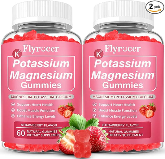 2 Pack Potassium Magnesium Gummies for Men & Women, Potassium Magnesium Supplement for Leg Cramps, Muscle Health, & Electrolyte Balance, Strawberry Flavor, 120 Gummies
