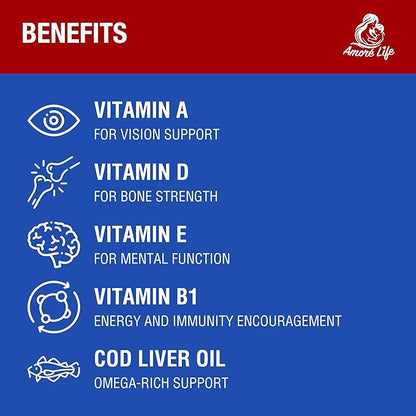 Daily Liquid Multivitamin for Kids, High Absorption with Vitamins A, D, E, B1 and Cod Liver Oil, Vitamin Supplements for Kids, Family Friendly, 16oz, Cherry Flavor