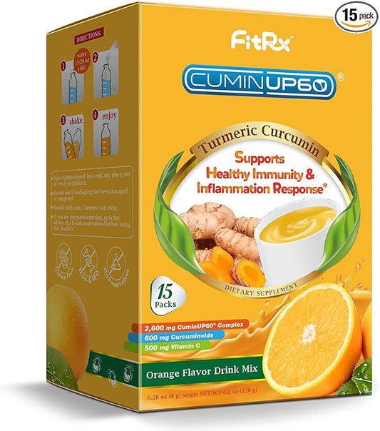 Turmeric Curcumin Drink Powder, Vitamin C Wellness Immunity Shots, Orange Citrus Flavor Instant Drink Mix Packets, High Absorption Curcumin Complex, Joint Health Supplement
