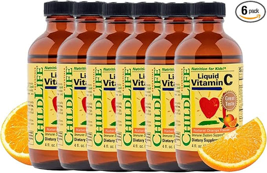 CHILDLIFE ESSENTIALS Liquid Vitamin C - Pure Vitamin C Liquid, Vitamin C for Kids, Liquid Supplement, Immune System Support, Great Taste - Natural Orange, 4 Fl Oz (Pack of 6)