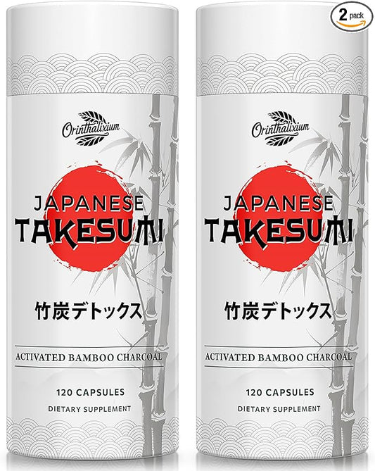 Takesumi Bamboo Charcoal 2000mg – Activated Charcoal from Bamboo for Max Absorption, Detox & Gut, 120 Vegan Capsules（2 Bottle）