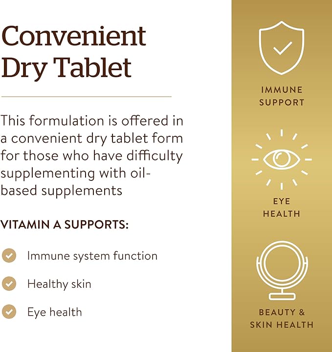 SOLGAR Dry Vitamin A 1500 mcg (5000 IU), 100 Tablets - Supports Healthy Eyes, Skin & Immune System - Non-GMO, Vegan, Gluten Free, Dairy Free, Kosher - 100 Servings (Pack of 2)