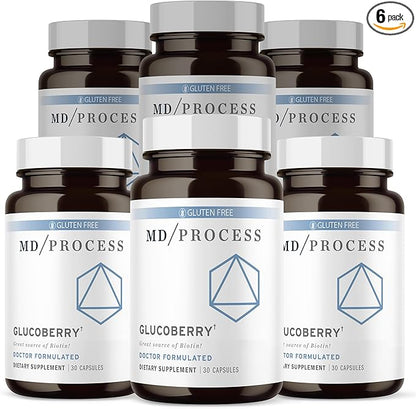 GlucoBerry by MD Process - Maqui Berry Extract with Chromium Picolinate for Blood Health Support - with Biotin and Gymnema Sylvestre - Doctor Formulated - 30 Capsules, 6 Pack