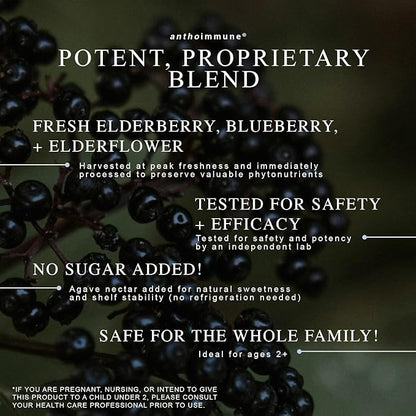 Organic Elderberry Syrup - Anthoimmune - Immune Support Supplement for Adults and Kids- USDA Organic, Ultra-Premium Black Elderberry Formula (4 oz) 24 Servings