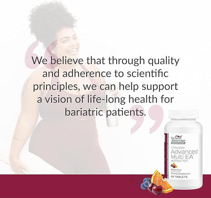 Bariatric Advantage Chewable Advanced Multi EA Without Iron, High Potency Daily Multivitamin for Bariatric Surgery Patients Including Gastric Bypass, Sleeve Gastrectomy, DS - Mixed Fruit, 60 Count