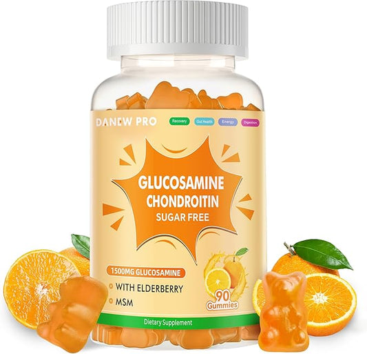 Glucosamine Chondroitin Gummies with MSM & Elderberry Extra Strength - Joint Support, Antioxidant Immune Support Supplement for Adults, Men & Women.90 Orange Gummies