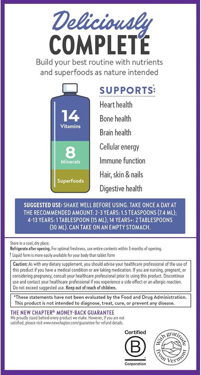 New Chapter Liquid Multivitamin + Mineral Supplement for Whole-Body Benefits, 100% Delicious Multivitamin for Adults, Teens & Kids 2+, Ready to Absorb Faster, Mixed Berry Flavored, 30 oz
