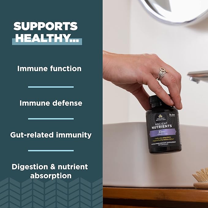 Ancient Nutrition Probiotics and Zinc Supplement, Supports Healthy Immune System and Gut Health, Made Without GMOs, Superfoods Supplement, Paleo and Keto Friendly, 30 Count