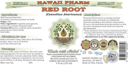 Red Root Alcohol-Free Liquid Extract, Red Root (Ceanothus Americanus) Dried Root Glycerite Natural Herbal Supplement, Hawaii Pharm, USA 15x4 fl.oz