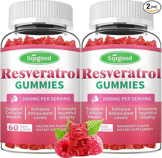 2000mg Organic Resveratrol Gummies for Women - Sugar Free Resveratrol-Nutritional-Supplements for Antioxidant Support, Cellular Health, Immunity, Brain & Energy, Raspberry Flavor, 120 Count