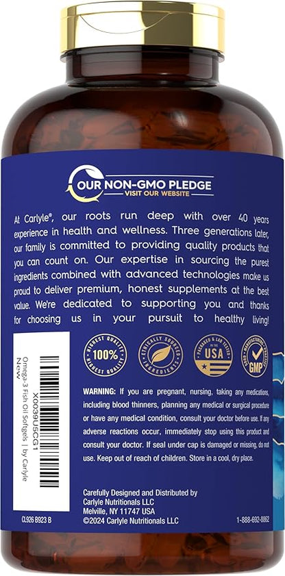 Carlyle Burpless Fish Oil 3600 mg | 300 Softgels | with Omega-3 Fatty Acids | Lemon Flavor | Non-GMO, Gluten Free Supplement | by Wild Pacific