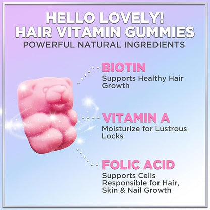Hair Vitamins Gummies with Biotin 5000 mcg - Vitamin E, C & Zinc Support Hair Growth for Women & Men, Premium Vegetarian & Non-GMO, Stronger, Beautiful Hair, Skin & Nails Supplement - 60 Gummy Bears