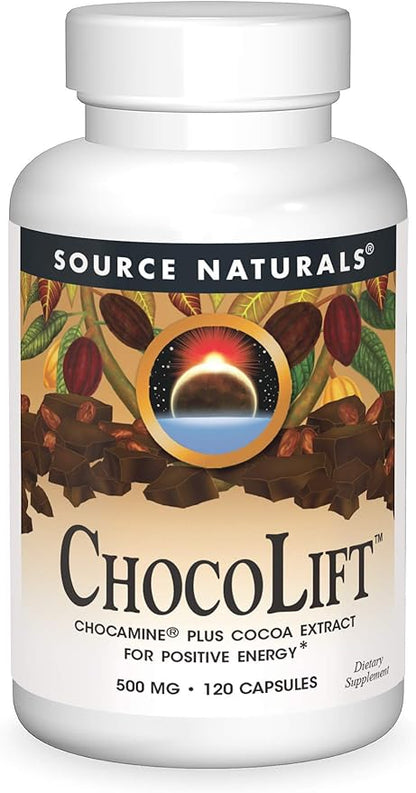 Source Naturals ChocoLift 500mg, Chocamine Plus Cocoa Extract for Positive Energy*, 500 mg - 120 Capsules