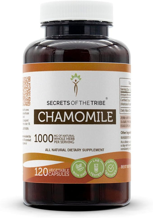 Secrets of the Tribe Chamomile 120 Capsules, 1000 mg, Chamomile (Matricaria Recutita) Dried Flower (120 Capsules)