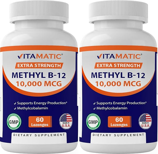 Vitamatic Methyl Vitamin B12 (Methylcobalamin) 10,000 mcg (10mg) 60 Lozenges - Superior Source of Vitamin B12 (2 Pack)