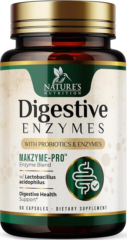 Digestive Enzymes with Probiotics - Probiotic Multi Enzymes with Probiotics and Prebiotics for Digestive Health and Bloating Relief for Women & Men, Daily Enzymes for Gut & Digestion - 60 Capsules