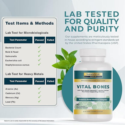 Nature's Lab Gold Vital Bones with Aquamin™ Plant-Based Calcium - 90 Vegetarian Capsules