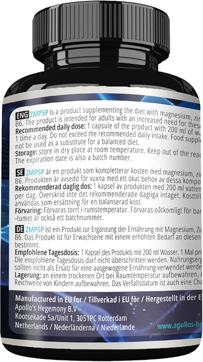 APOLLO'S HEGEMONY ZMP5P 375 mg per Portion - Magnesium, Zinc, Vitamin B6 in Chelated Form - 120 Vegan Capsules - 40 Day Supply - for Enhanced Health and Wellness