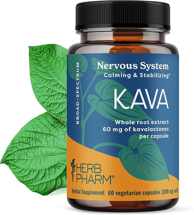 Herb Pharm Kava Root Extract to Reduce Stress and Promote Relaxation - 60 Vegetarian Capsules