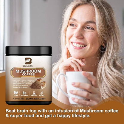 Mushroom Coffee - Lions Mane Mushroom Powder Instant Coffee with Lion's Mane, Reishi, Chaga, Cordyceps, and Turkey Tail - Mushroom Coffee Alternative for Energy,Focus, Brain Booster - Chocolate