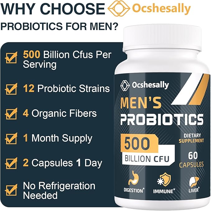 Probiotics for Men, 500 Billion CFUs & 12 Strains Mens probiotic, with Turmeric, Cranberry, Goji - Probiotics for Digestive Health, Gut, Immune & Bloating, Prostate & Urinary Tract Health, 240 Capsule
