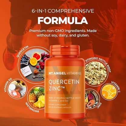 Mt. Angel Vitamins - Zinc Quercetin with Bromelain Supplement – Immune Support & Respiratory Health - Quercetin 500mg Capsules | Zinc 50mg | Vitamin C Capsules | Immune Booster for Adults - 120ct.