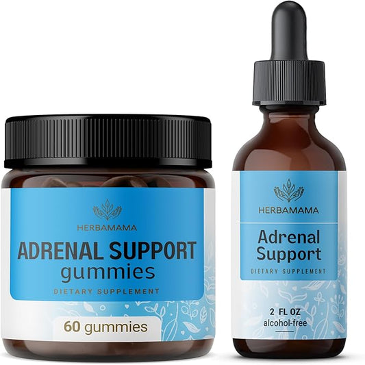 HERBAMAMA Adrenal Support Complex Kit - Adrenal Support Complex Bundle in Liquid and Chewable Forms - Vegan, Non-GMO, Alcohol & Gelatin-Free - 2 Pack