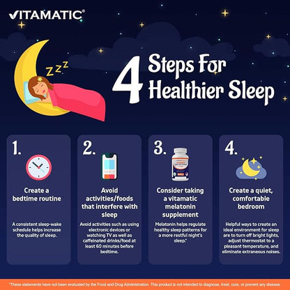 Vitamatic Melatonin 5 mg Tablets | Vegetarian, Non-GMO, Gluten Free | 1 Year Supply | Natural Berry Flavor - 365 Tablets