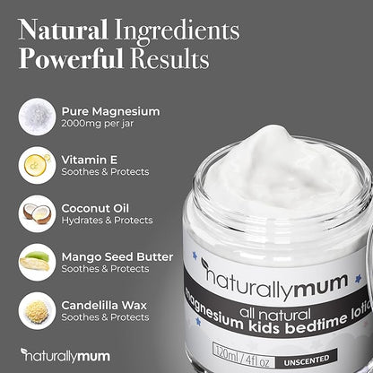 Magnesium Bedtime Lotion for Kids & Babies [NATURAL & SAFE] - Topical Kids Magnesium Cream Lotion for Sleep - Safe for Babies (6M+) - Support for Sleep, Bone & Overall Kids Health