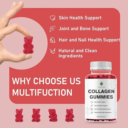 Collagen Peptides Gummies - Collagen Gummies with Peptides Type I II III V X Peptides for Hair Skin & Nails - Hydrolyzed Collagen for Women and Men (1)