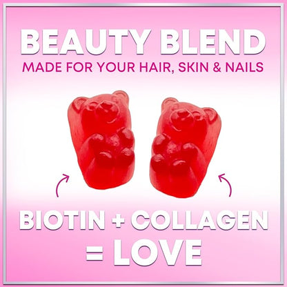 Collagen Peptide Gummies for Women with Biotin - Hydrolyzed Collagen for Hair, Skin, Nail, Bone Health & Joint Support - Extra Strength Best Peptides Supplement for Women & Men, Non-GMO - 60 Gummies
