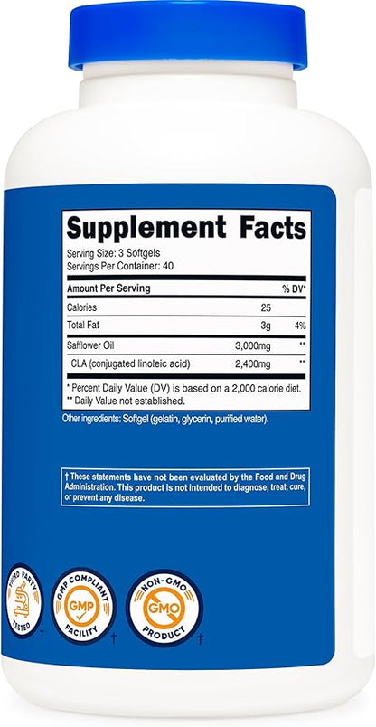 Nutricost CLA (Conjugated Linoleic Acid) 2,400mg, 120 Softgels - Gluten Free, Non-GMO, 800mg Per Softgel