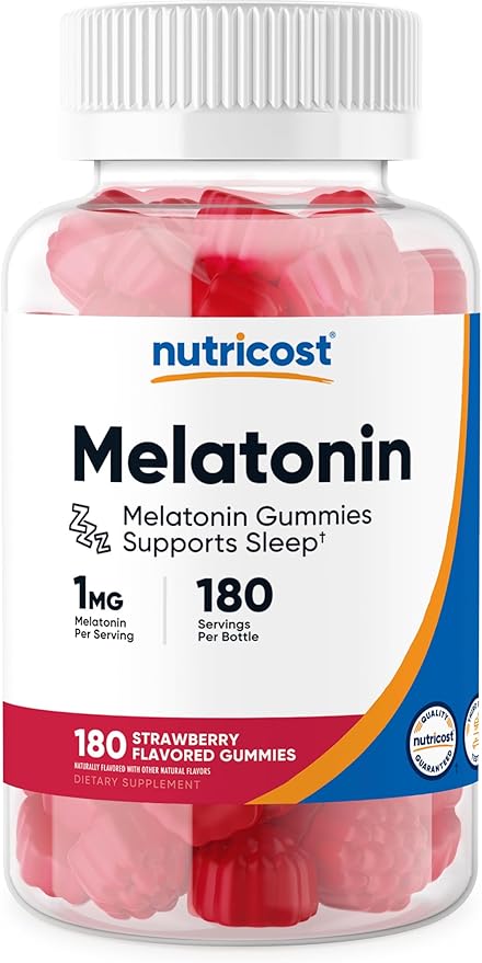 Nutricost Melatonin 1mg, 180 Gummies, Strawberry Flavored - Gluten Free, Non-GMO, No Corn Syrup