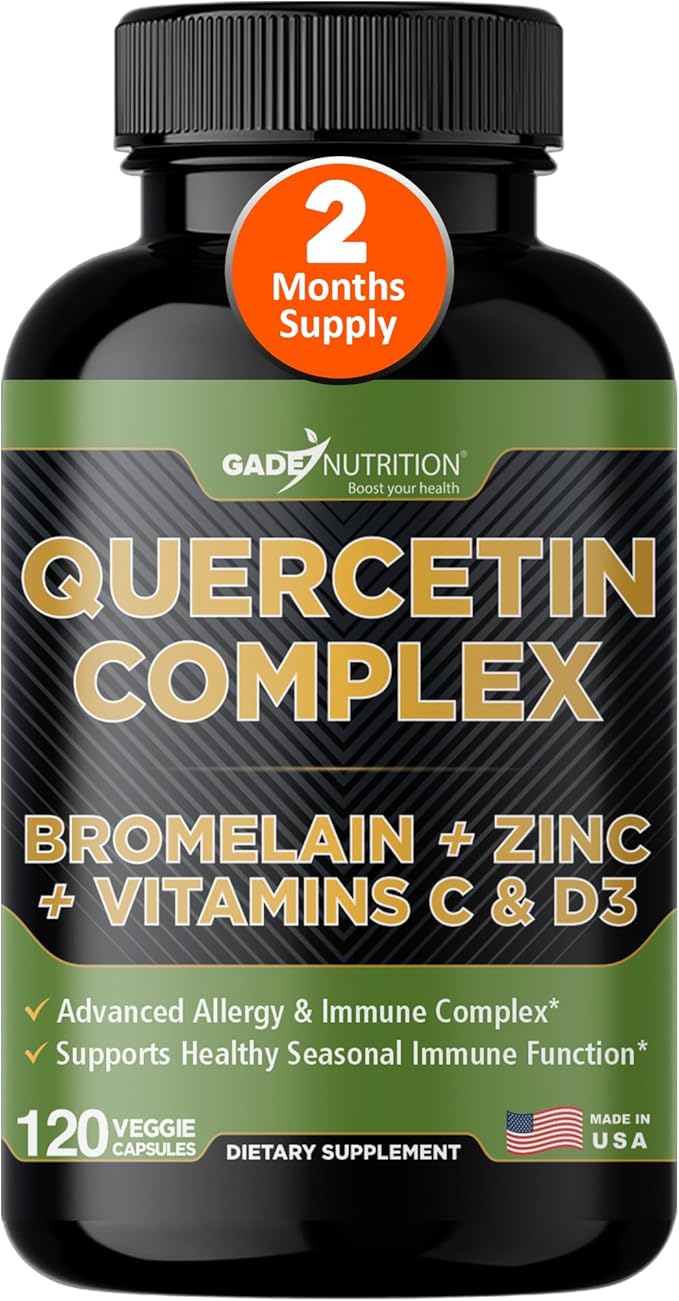 Gade Nutrition Organic Quercetin with Bromelain Vitamin C and Zinc | Immune Support Supplement Quercetin 500mg Capsules | Bioflavonoids Made in USA Third Party Tested