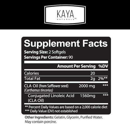 Kaya Naturals CLA Capsules – Conjugated Linoleic Acid – Non-GMO & Gluten-Free (180 Count (Pack of 1))