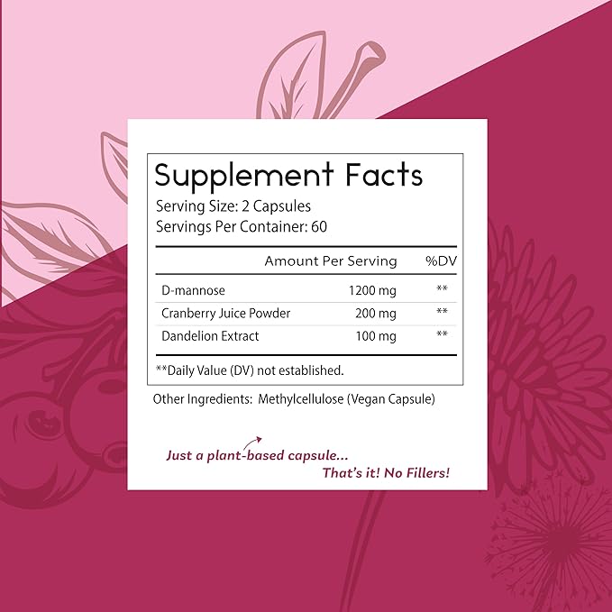 Thomas' all-natural Remedies D-mannose 1200mg - with Cranberry and Dandelion - Natural Urinary Tract and UTI Health Support - Best dmannose Capsules - NO fillers, All-Natural, Vegan - 120 Capsules