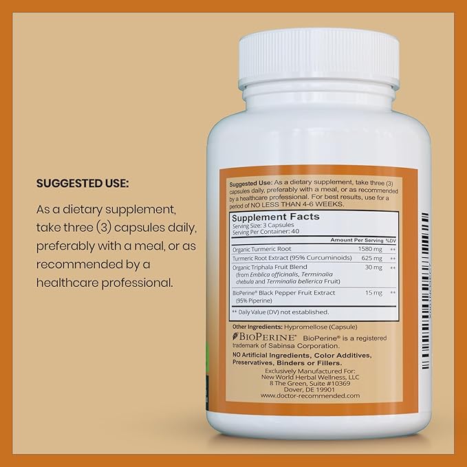 Turmeric Curcumin Supplement - 2250mg/d - Veggie Caps - 95% Curcuminoids with Black Pepper Extract (Bioperine) - 750mg Capsules - 100% Organic - Most Powerful Turmeric (Pack of 2)